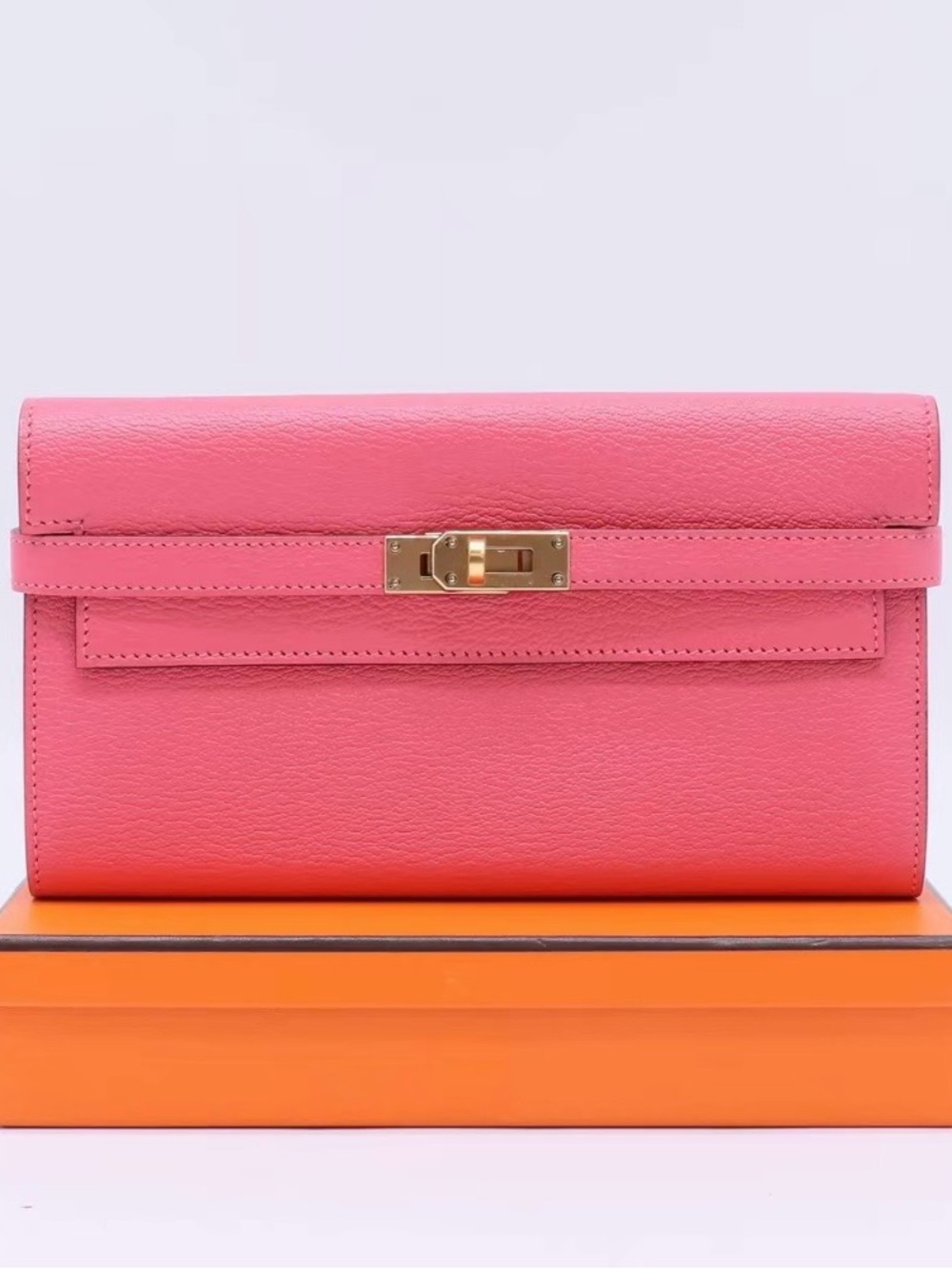 Hermes Pink and Gold Kelly Long Wallet (with box) Pristine Condition